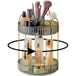 Make-up organizer, 2 etages, badkamerorganizer voor parfums en make-up, huidverzorging, toiletartikelen enz. Multifunctionele organizer, rek voor commode, slaapkamer, woonkamer (groen)