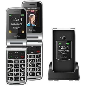 Beafon, SL605 Silverline mobiele telefoon met klep voor senioren met SOS-noodoproepknop, mobiele telefoon, P54 bescherming tegen stof en spatten, binnendisplay