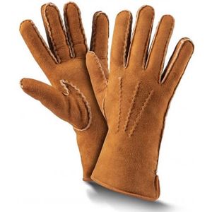 Fellhof Premium warme handschoenen winter maat 7.5 - cognac - lamswol - lamsleder - gevoerd – unisex