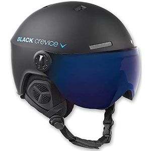 BLACK CREVICE Gstaad Skihelm met vizier in pilotenstijl in verschillende kleuren, skihelm voor mannen en vrouwen, skihelm van polycarbonaat en ademend, in grootte verstelbaar (M/L, zwart/blauw)