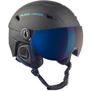 BLACK CREVICE Silvretta Skihelm met vizier in pilotenstijl, verschillende kleuren, skihelm voor mannen en vrouwen, polycarbonaathelm, in grootte verstelbaar (M, zwart/blauw)