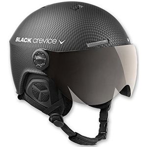 BLACK CREVICE Gstaad Skihelm met vizier in pilotenstijl in verschillende kleuren, skihelm voor mannen en vrouwen, skihelm van polycarbonaat en ademend, in grootte verstelbaar (S, carbonzwart)