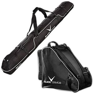 Black Crevice Skisack en skischoenenzak set - robuuste skisacks van 600D / PVC - skiset met schouderriem - skitas - 180x20x20cm - skischoentas - 43x27x42cm