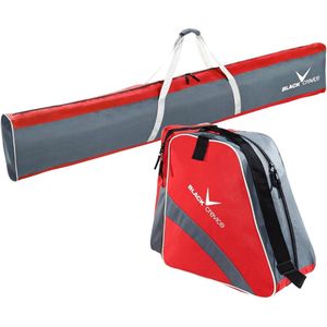 Black Crevice Skitas-set, combiset van skizak en skischoenentas, robuuste skitassen van 600D/pvc, skiset met schouderriem, skitas: 190 x 13 x 30 cm, skischoenenzak: 45 x 39 x 25 cm (rood/grijs)
