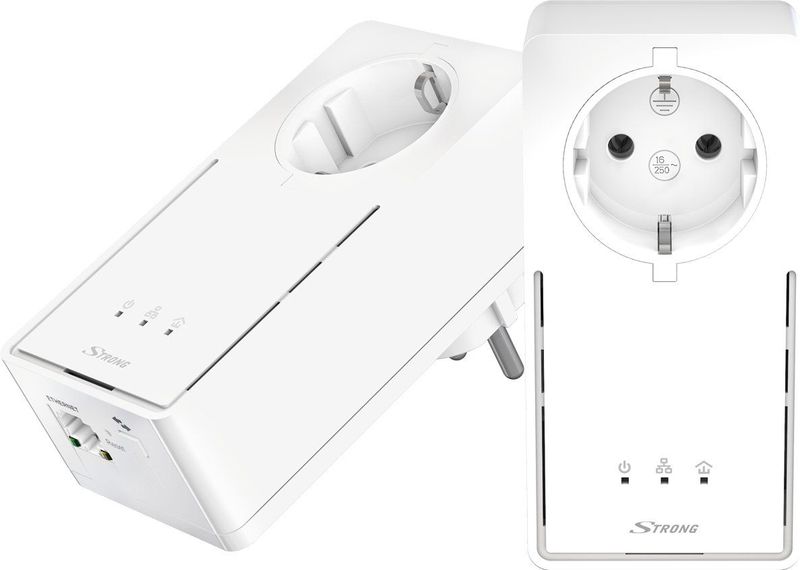 STRONG - Powerline 2000 Kit - Duo Powerline Uitgangen - Powerline Kit - 2000 Mbps - Elke Box/Router Compatibel - 1 Ethernetpoort + Gefilterde Uitgang - Snelle Installatie - Overal Breedband Internet Toegang - Wit - 4 jaar garantie