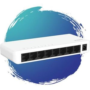 STRONG SW8000P, 8-poorts Gigabit Desktop Switch, tafel- en wandmontage, ideaal voor snelle LAN-verbindingen, geoptimaliseerd verkeer, ventilatorloos, netwerkuitbreiding, wit