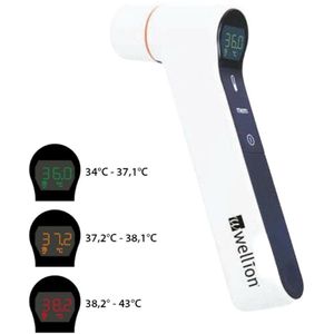 Wellion - Infrarood Voorhoofd- en Oorthermometer - Koortsmeting - Geheugen voor 9 Metingen - Kleurindicator