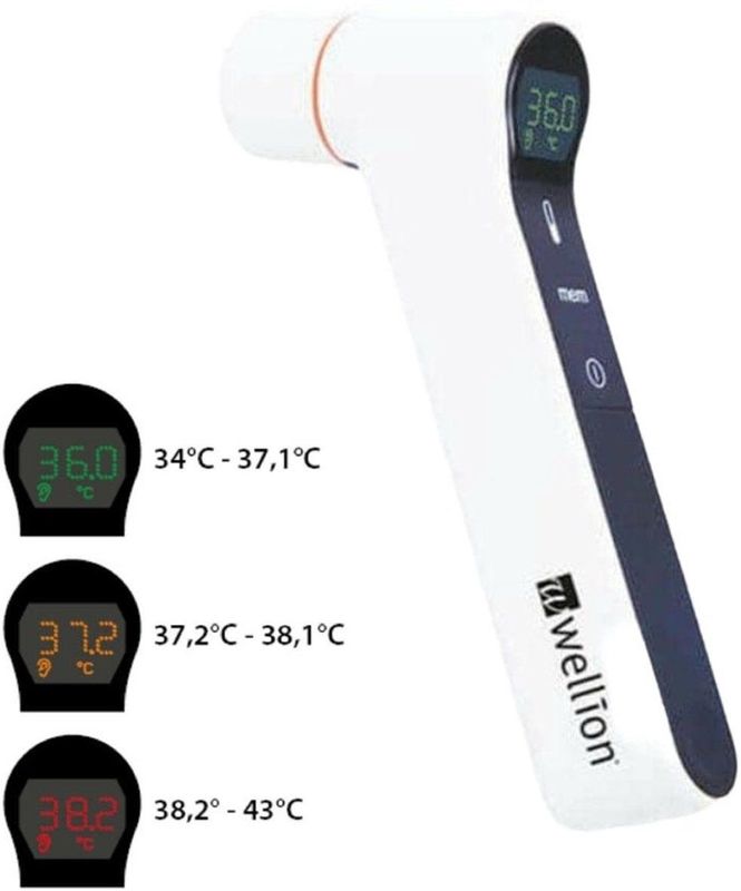 Wellion - Infrarood Voorhoofd- en Oorthermometer - Koortsmeting - Geheugen voor 9 Metingen - Kleurindicator