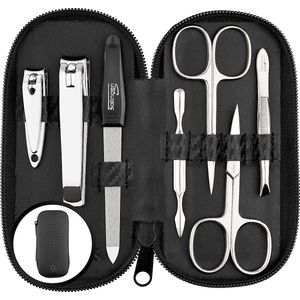 Manicure Set - Zwart - Kunstleder - Handgemaakt in Duitsland