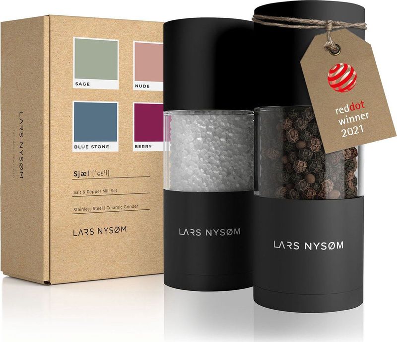 LARS NYSØM - 'Sjæl' Peper en zoutmolen set - Verstelbare maalgraad - Roestvrijstaal - Onyx Black