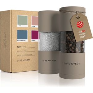 LARS NYSØM - 'Sjæl' Peper en zoutmolen set - Verstelbare maalgraad - Roestvrijstaal - Taupe Brown