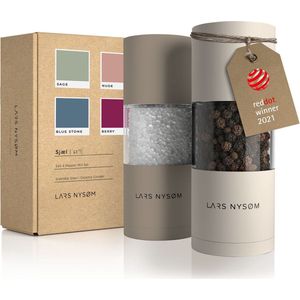 LARS NYSØM - 'Sjæl' Peper en zoutmolen set - Verstelbare maalgraad - Roestvrijstaal - Greige/Buttercream