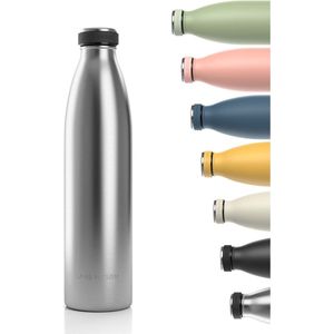 LARS NYSØM Ren Roestvrijstalen drinkfles 1000ml - BPA-vrije geïsoleerde waterfles - voorSport, Fiets, Volwassene, Kids (Stainless Steel)