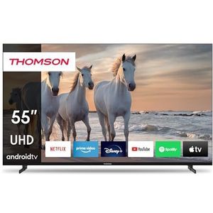THOMSON 55 Inch (139 cm) 4K Ultra HD Smart Android TV, Google Assistant, Wi-Fi, Dolby Digital, Bluetooth, Triple-Tuner (Kabel/Satelliet/Antenne), HDMI, CI+, A+ Paneel – 55UA5S13