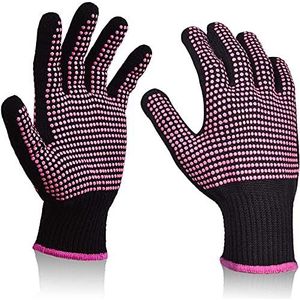 4 stuks hittebestendige handschoenen voor haarstyling, hittebeschermende handschoenen met siliconen knobbeltjes voor haargereedschap krultang Wand platte ijzeren hot-lucht borstels (rood)
