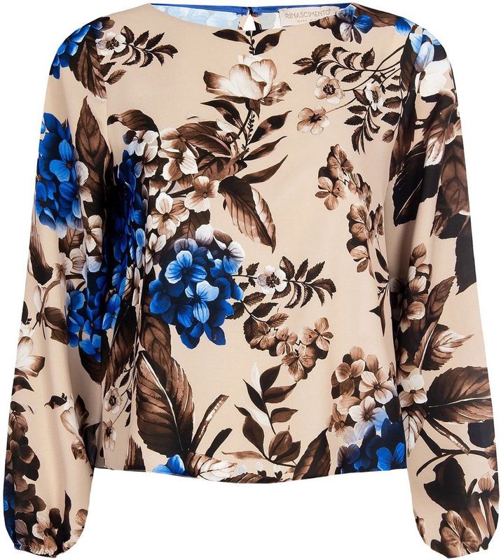 Rinascimento - Blouse - Blauw - Polyester - Lange Mouwen - Bloemenprint