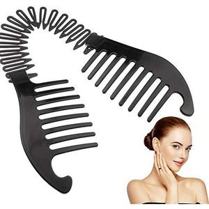 Buigbare Haarkam Ponytailer Haar Styling Tool Plastic Moderne Banaan Clip Interlocking Kam Franse zijkam (zwart, 1pc)