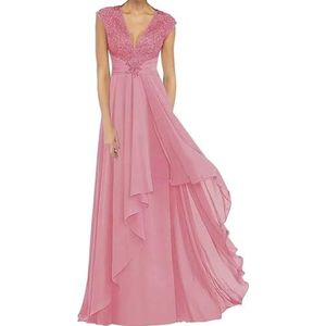 Chiffon jurken met Korte mouwen en v-hals Maat 44