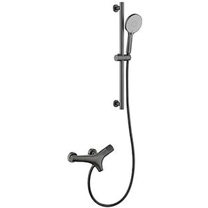 Badkuipkraan Pistool Grijs Bad Kraan Wandmontage 2 Gaten Bad Filler Kraan Messing Bad Mengkraan met 3 Modes Handheld Douche, In hoogte verstelbare Douche Slide Bar, Doucheslang, Douche Houder