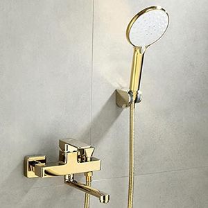 Golden Bath Wandkraan Messing Warm en Koud Water Rotatie Duurzaam Badkuip Douche-D (Kleur: VS)