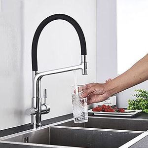 Keukenkraan voor Bar Boerderij Commerciaal, Chroom/Mat Zwart/Nikkel / Wit Keuken Gezuiverde Kranen, Warm Koud Rotatie Pull Down Mixer Tap met 2 Uitlaat (Kleur: Chroom)