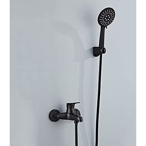Zwarte badkraan, messing mengkraan met één handvat, badkamer wandmontage eenvoudige douchekraanset, badkraan met ABS handdouche, verfproces, B (kleur: A)