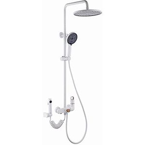 Douchesysteem 10 inch wandgemonteerde douchekraan set met bad uitloop regendouche combo set 4 functies bad en douche trim kit met regendouchekop, 3 modi handdouche, bidet spray, pistool gra (Co