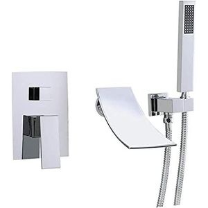 Wandmontage Bad Kraan met Handheld Spray, Waterval Bad Kraan Enkel Handvat Badkamer Bad Mengkraan Commercieel, Pools Chrome