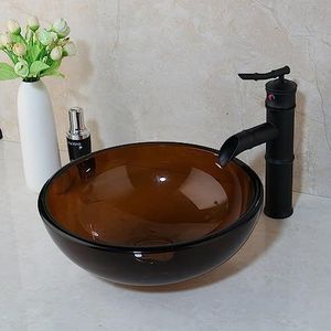 4 kleuren wastafel badkamer glazen wastafel wastafel bruin toilet wastafel combineren set ORB waterval mengkraan kraan (kleur: wastafel sets 02)