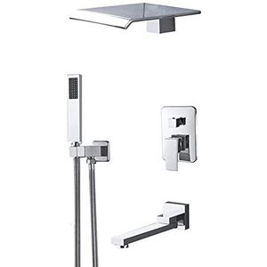 Chrome Regen Mixer Douche Combo Set Wandmontage 3 Manier Douche Systeem met Waterval Regendouchekop, Handheld Douche en Bad Uitloop Kraan