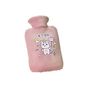DieffematicRSD Warmwaterkruik PVC-warmwaterkruik met pluche hoes for pijnverlichting Student Leuke handwarmer Injectie Heetwaterzak Cadeau (Color : Pink)