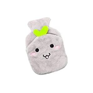 DieffematicRSD Warmwaterkruik Waterinjectie PVC Warmwaterkruik Cartoon Gezicht Winter Verdikte Pluche Hand Voeten Warmer Verwijderbare Wasbare Waterfles (Color : Gray)