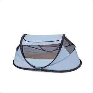 DERYAN Travel Cot reiswieg - BabyBox - Pop up - Lichtgewicht, compact en opvouwbaar - Uitgevouwen in slechts 2 seconden - Met klamboe en draagtas - Blauw