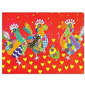 Maxwell & Williams Love Hearts Theedoek met Dierenprint in Dansende Kippenmotief, 100% Katoenen Keukendoek, Rood, 50 x 70 Centimeter