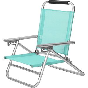 Strandstoel, draagbare klapstoel, rugleuning in 4 standen verstelbaar, met armleuningen, ademend en comfortabel, outdoorstoel HMGCB65BLU