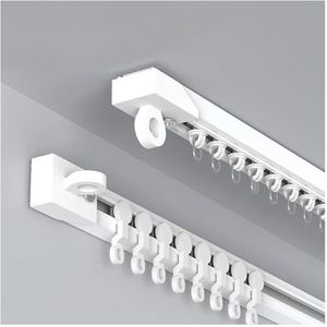 Plafondgemonteerde gordijnrail met stille rollen, zwart-witte aluminium rails voor het ophangen van gordijnen en panelen, recht ontwerp voor plafond- of wandmontage