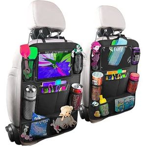BillyBath Set van 2 rugleuningbeschermers voor kinderen met 25,5 cm iPad/tabletzak, 600d Oxford-stof, waterdichte autostoelrugleuning, organizer, autostoelbeschermer, rugleuning, zwart