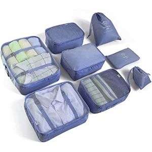 BillyBath Organisatorset, Verpakkingsblokjes kledingtassen, schoenentassen, reisorganisator, pakkubus, cosmetica, reisorganizer, paktassen voor koffer (8-delig, marineblauw)