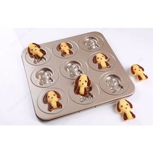 Loha party® 9 Cups Puppy Cake Vorm-Bakvorm en cakevorm - figuren-taartvrom-hond vorm-Taarten-chocolaat-brownies-Koolstofstaal Antiaanbaklaag-28*28cm