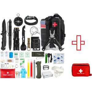 Survival kit + EHBO-Set - Professionele XL uitrusting -Kit 40-Delig- Survival armband, zakmes, paracord armband, zaklamp, kompas - Noodpakket - Outdoor camping survival set - Survival spullen - Gereedschappen & Accessoires