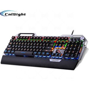 Mechanisch GamingToetsenbord(108Keys) - Metalen mechanisch toetsenbord -QWERTY- Kleur LED-achtergrondverlichting - Ergonomische polssteun - Usb-toetsenbord Bedraad Gamertoetsenbord - Bedraad Toetsenbord - Metaal Bedrade Led Kantoor
