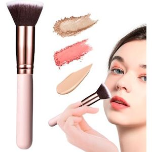 Foundationkwast, make-upkwast, make-upkwast, synthetische premium kwast, platte make-upkwast voor crèmige, poederachtige of vloeibare foundation, rouge, poeder