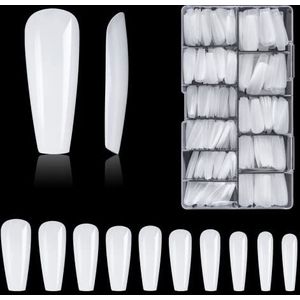 Carehabi Kunstnagels, 500 stuks, acryl, transparant, Amerikaanse nagelset, met opbergkoffer voor manicurestudio's en doe-het-zelf, nagelkunst thuis, 10 maten (wit)