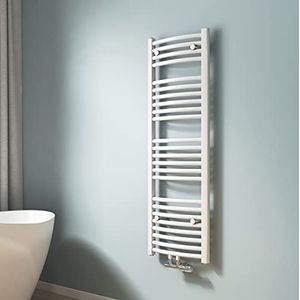 EMKE Handdoekenrek badkamer radiator, 120 x 40 cm, handdoekdroger met centrale aansluiting, radiator haardroger voor warmwaterhanddoeken, boogvorm, wit