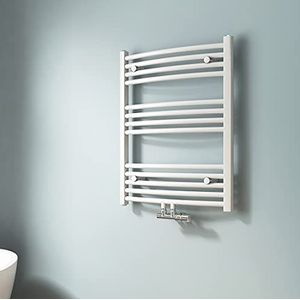 EMKE Handdoekenrek badkamer radiator, 75 x 60 cm, handdoekdroger met centrale aansluiting, radiator haardroger warm water, boogvorm, wit