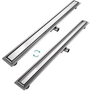 EMKE Douchegoot, 110 cm, roestvrij staal, betegelbaar, complete set, vloerafvoer, douche, sifon met geurstop en haarzeef, randafvoer, doucheafvoer, afvoergoot, douche, dubbelzijdige doucheafvoer voor