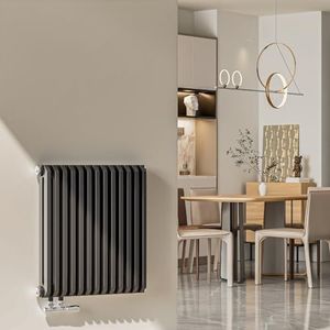 EMKE D-vormige radiator, horizontaal 600 x 594 mm, design radiator, plat dubbellaags, paneelradiator, zijaansluiting, antraciet, 969 W