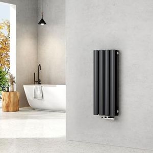 EMKE Kleine radiator, 600 x 240 mm, ovale paneelverwarming, centrale aansluiting, verticale radiator, design, buisradiator, dubbellaags, antraciet, 248 watt