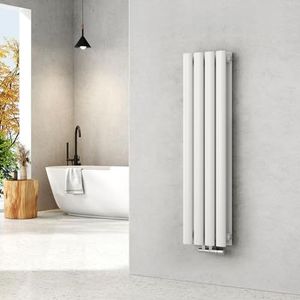 EMKE Kleine radiator, 900 x 240 mm, ovale paneelverwarming, centrale aansluiting, verticale radiator, design, buisradiator, dubbellaags, wit, 373 watt