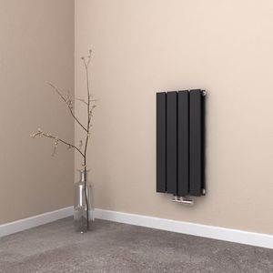 EMKE Platte radiator, 600 x 300 mm, kleine radiatoren, dubbellaags, verticaal, platte radiator, paneelverwarming, middenaansluiting, zwart, 327 watt